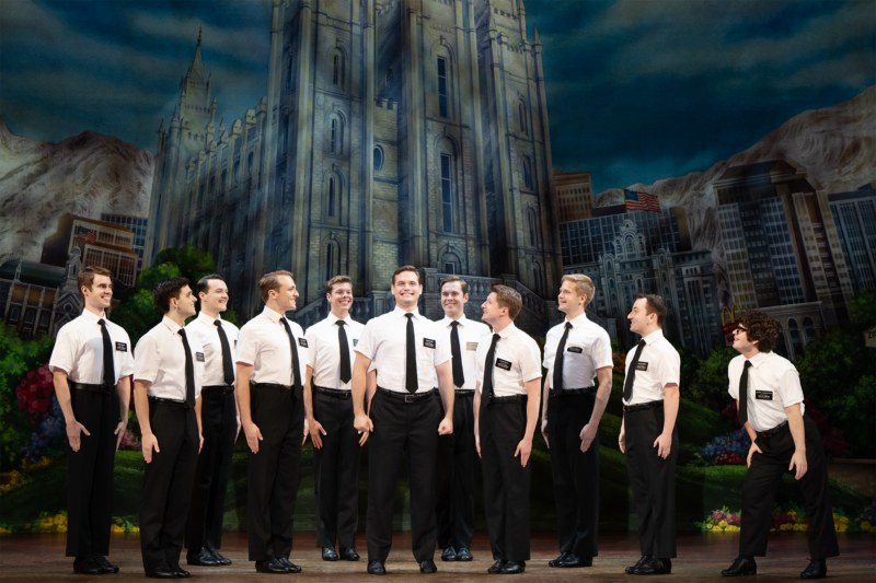 Sam McLellan and company in THE BOOK OF MORMON North American tour Photo by Julieta Cervantes