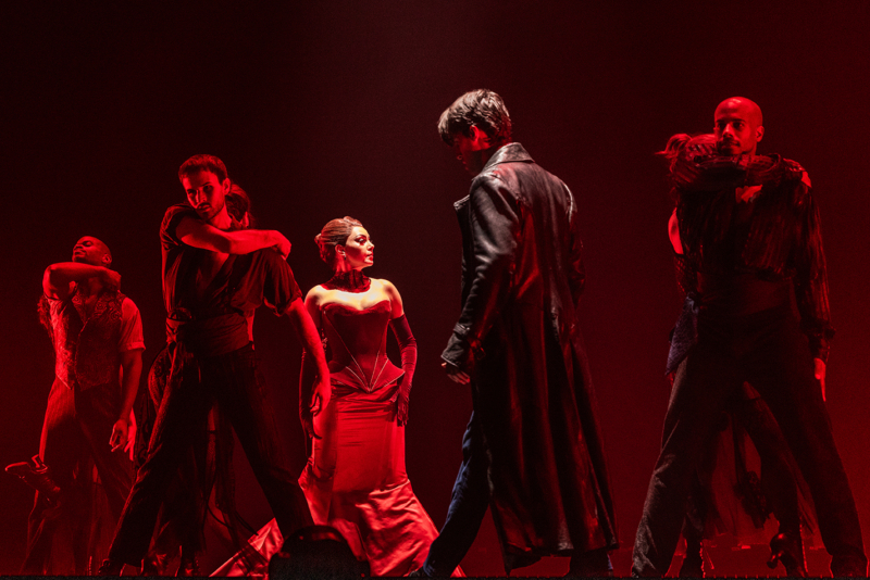 Arianna Rosario as Satine and Christian Douglas as Christian in the North American Tour of Moulin Rouge! The Musical, Photo by Matthew Murphy and Evan Zimmerman for MurphyMade